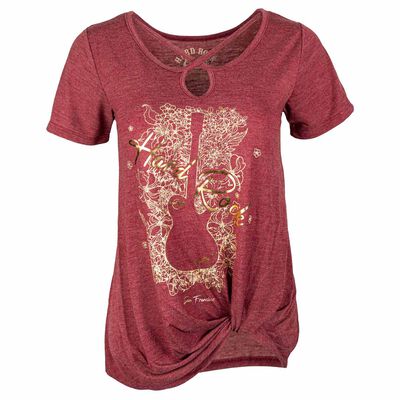 Women's Foil Guitar Silhouette Side Knot Tee